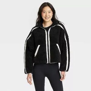Women's Piped High Pile Fleece Jacket - JoyLab Black Large NWT
